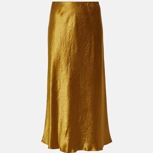 Nasty Gal Metallic Gold Yellow Satin Midi Skirt size 10/M